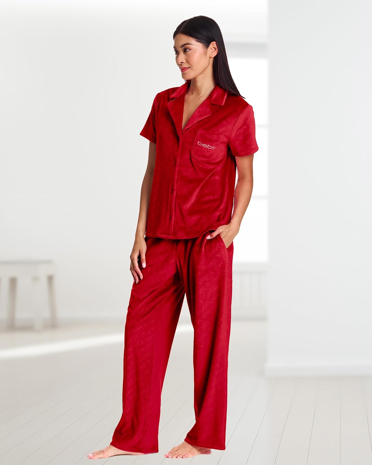 bebe Soft Velour Pajama Set for Women, Cozy Lounge Sleepwear Valentines Gifts for Her - Image 4