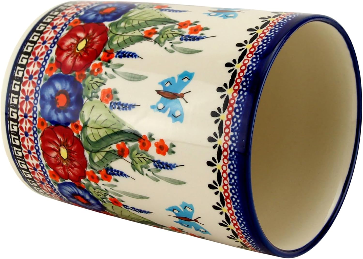 Polish Pottery Kitchen Utensil Holder for Countertop 7" Large, Diameter 5¼" - Zaklady Boleslawiec Poland - Ceramic Utensil Storage for Kitchen Counter