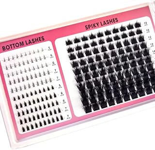 Spiky & Bottom Lashes Cluster - Premium Handmade Individual Eyelash Extensions Kit，ZH52 300D+spikes