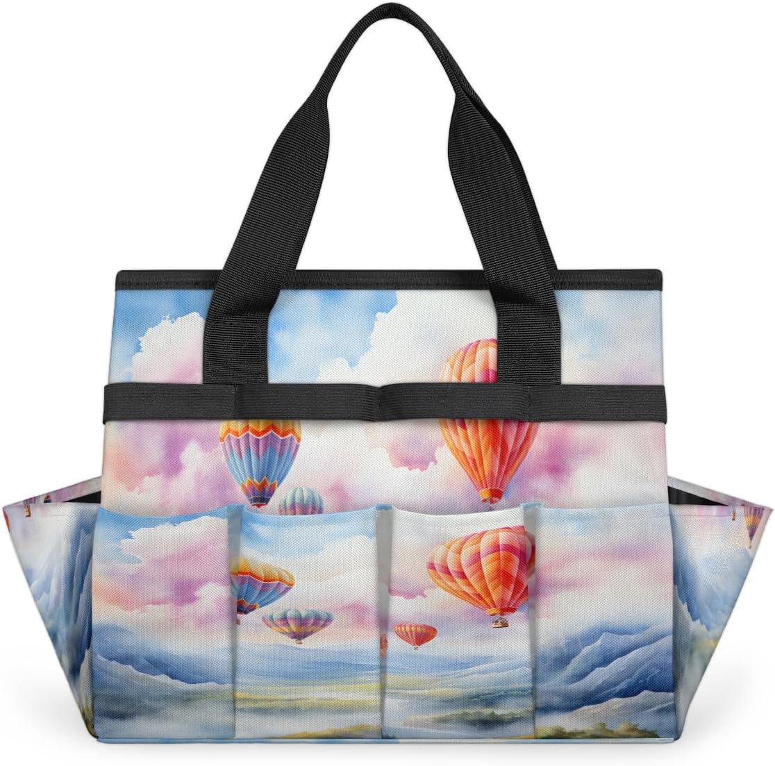 Colorful Hot Air Balloon Garden Tool Bag for Women Men Garden Storage Tote Bag with 10 Pockets & Handle Gardening Tool Organizer for Garden Patio Indoor Outdoor