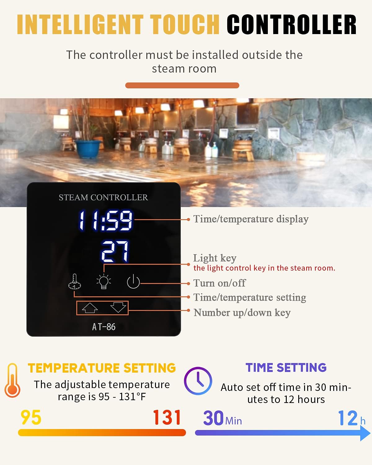 3KW Commercial Self-Draining Steam Generator Shower System Home Steam Bath Spa Generator 30 min to 12 Hours with Auto Drain 95-131℉ for Suitable Space Heating 3 m³/105 Cubic feet (3KW)