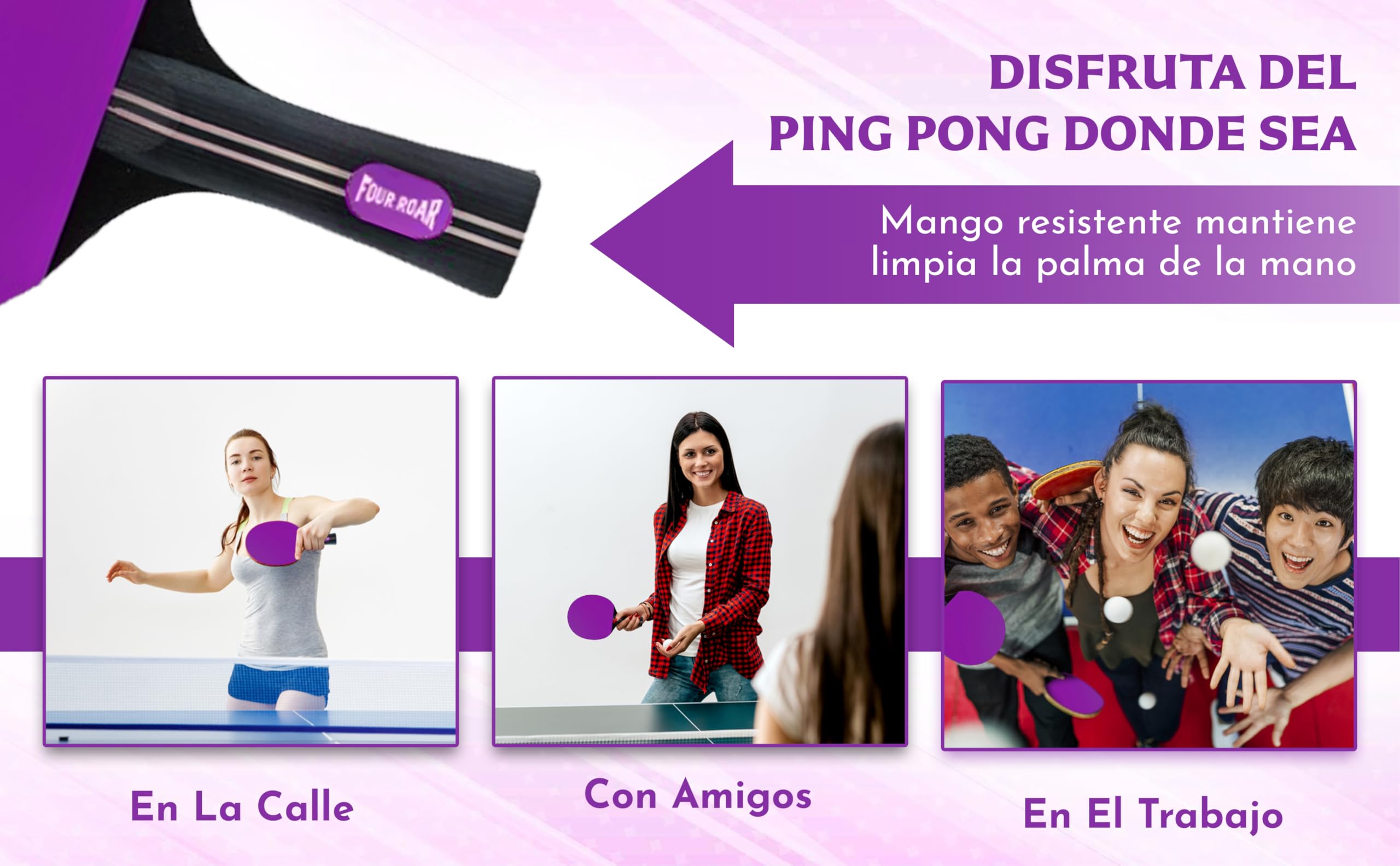 Palas de Ping Pong con 7 Capas Pack 2 Palas | Raquetas de Ping Pong para Jugadores de Todos los Niveles | Incluye 2 Pelotas y 2 Fundas para Guardar la Pala | Color Violeta