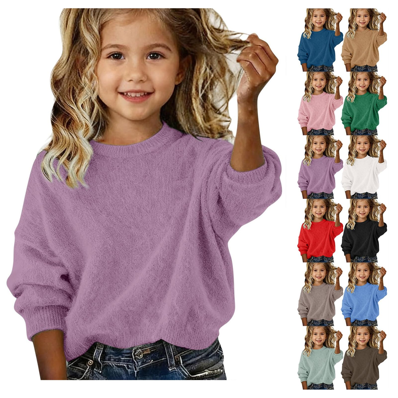 Sweaters for Girls 2026 Oversized Winter Warm Toddler Knit Soft Kids Clothes Casual Long Sleeve Crewneck Pullover