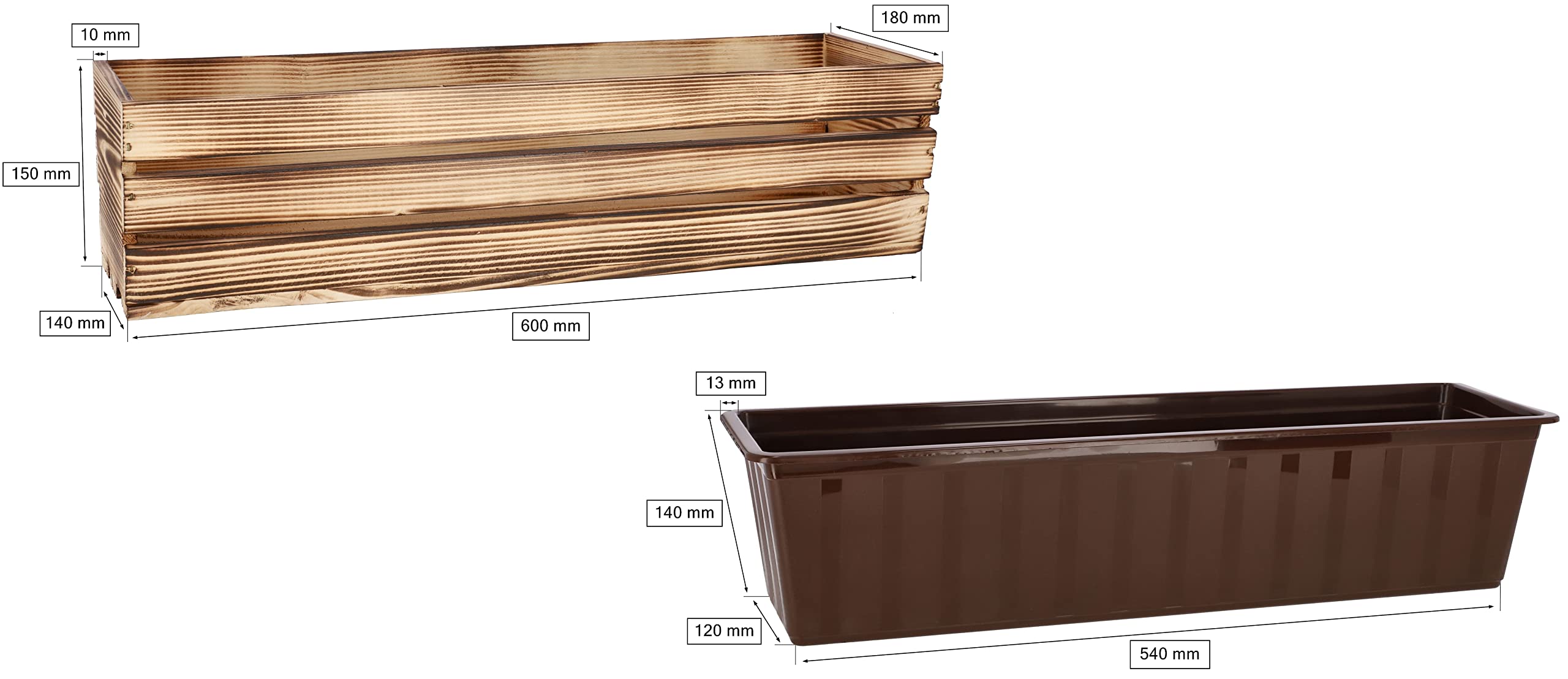 KOTARBAU® Jardineras Exterior - Madera - 60 x 18 x 15 cm - Rústico - Macetero Rectangular Exterior - Macetas - con Inserto de Plástico - Jardinera Balcon - para Terraza