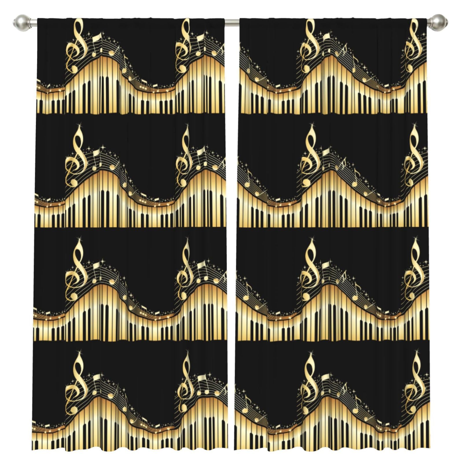 InOmak Music Note Piano Printed, 2 Panels Window Curtains 52 x 84 Inch Blackout Curtains for Living Room Bedroom