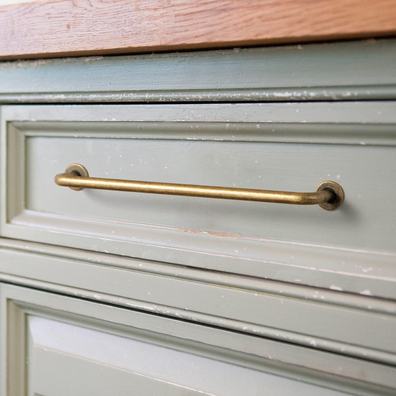 Goo-Ki 6 Pack Antique Brass Cabinet Handle Drawer Pulls, 7.56 Inch(192mm) c-c Vintage Retro Brass Zinc Alloy Bar Pull Kitchen Hardware for Cupboard Furniture