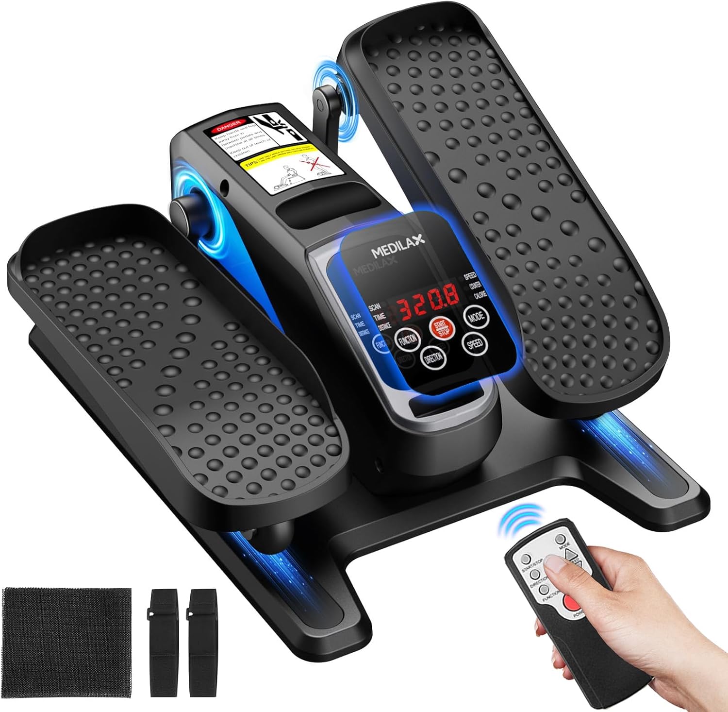 Medilax Under Desk Elliptical Machine,Ellipse Leg Exerciser Electric with Remoter,12 Manual Adjustable Speed & 3 Automatic Speed,Portable Seated Pedal Exerciser for Seniors,Adults