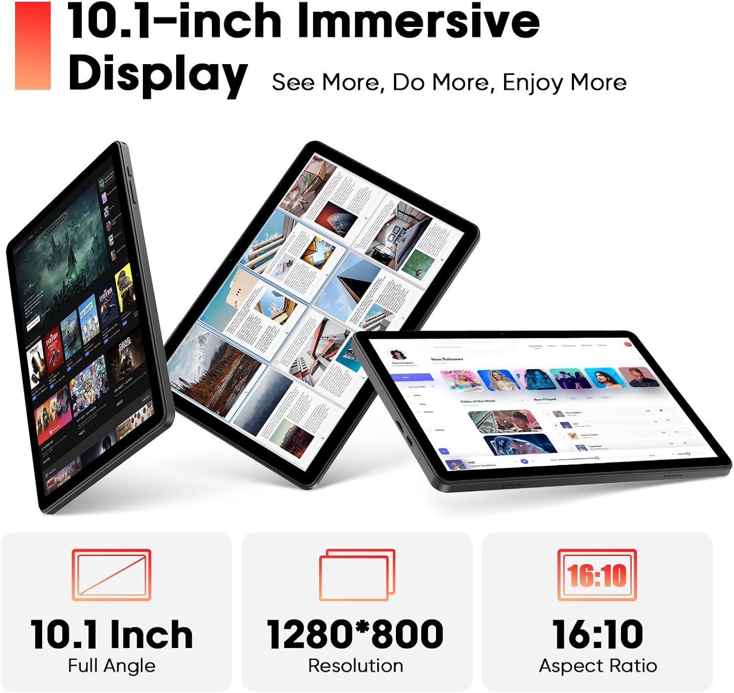 Android 15 Tablet 10 Inch with Keyboard Mouse, Octa-core CPU,RAM 18GB, ROM 128GB (Up to 1 TB), 800x1280 Widevine L1, WiFi 6 & Bluetooth 5.4, Dual Speakers, 5MP+8MP, 6000mAh, GPS - Image 5