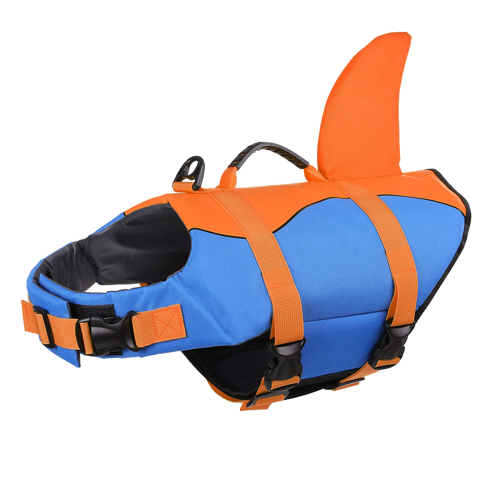 Queenmore Dog Life Jacket, Adjustable Dog Life Vest, Pet Lifesaver for Swimming, Shark Life Jacket with Rescue Handle, Rip-Stop Safety Vest for Small