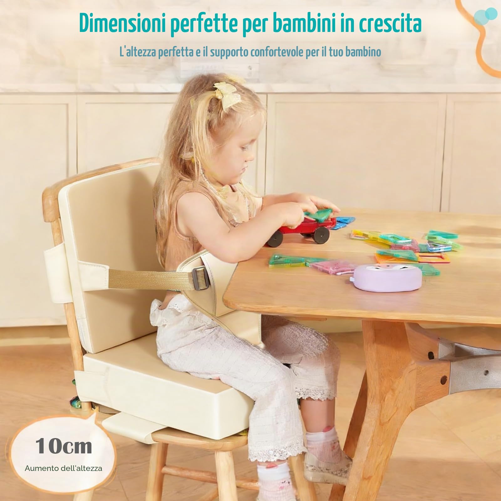Seduta Rialzata per Bambini e Neonati, Impermeabile in Poliuretano, Con Schienale e Cintura di Sicurezza Regolabile a 3 Punti, Cuscino per Seggiolone Pratico