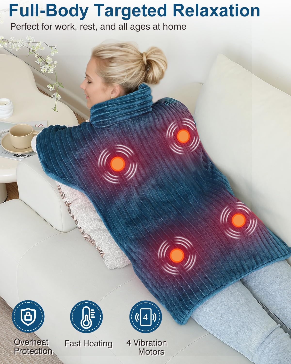 Dowin Podkładki termiczne do łagodzenia bólu pleców, przenośna elektryczna podkładka grzewcza z masażerem, bardzo duża podkładka termiczna 61 cm x 89 cm, na skurcze szyi i szyi