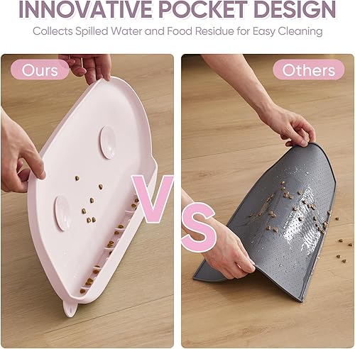 Miniatura 2 de Medario Tapete de comida para perros y gatos, fácil de limpiar, de silicona, apto para lavavajillas, tapete impermeable con borde alto, tapete