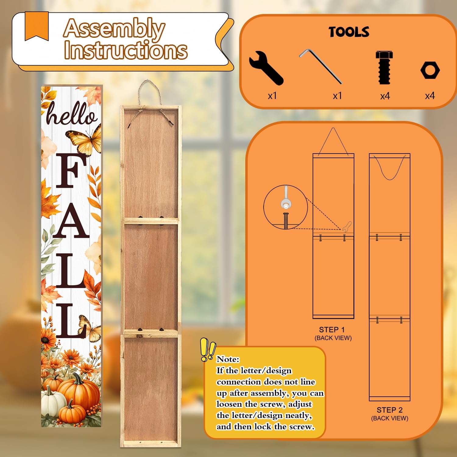 Hello Fall Porch Sign Autumn Pumpkin Maple Leaf Welcome Sign Vertical Standing Sign For Front Porch Decor Farmhouse Hanging Wall Sign for Patio Yard Party Indoor Outdoor Thanksgiving Decoration 47.2"H