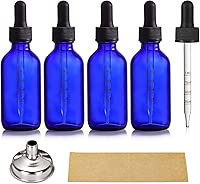 4 Pack 2 oz Glass Dropper Bottles with Measured Dropper - 60ml Dark Blue Tincture Bottles with Graduated Calibrated Glass Eye Droppers (1ml) for Essential Oils, Liquids - Leakproof Travel Bottles