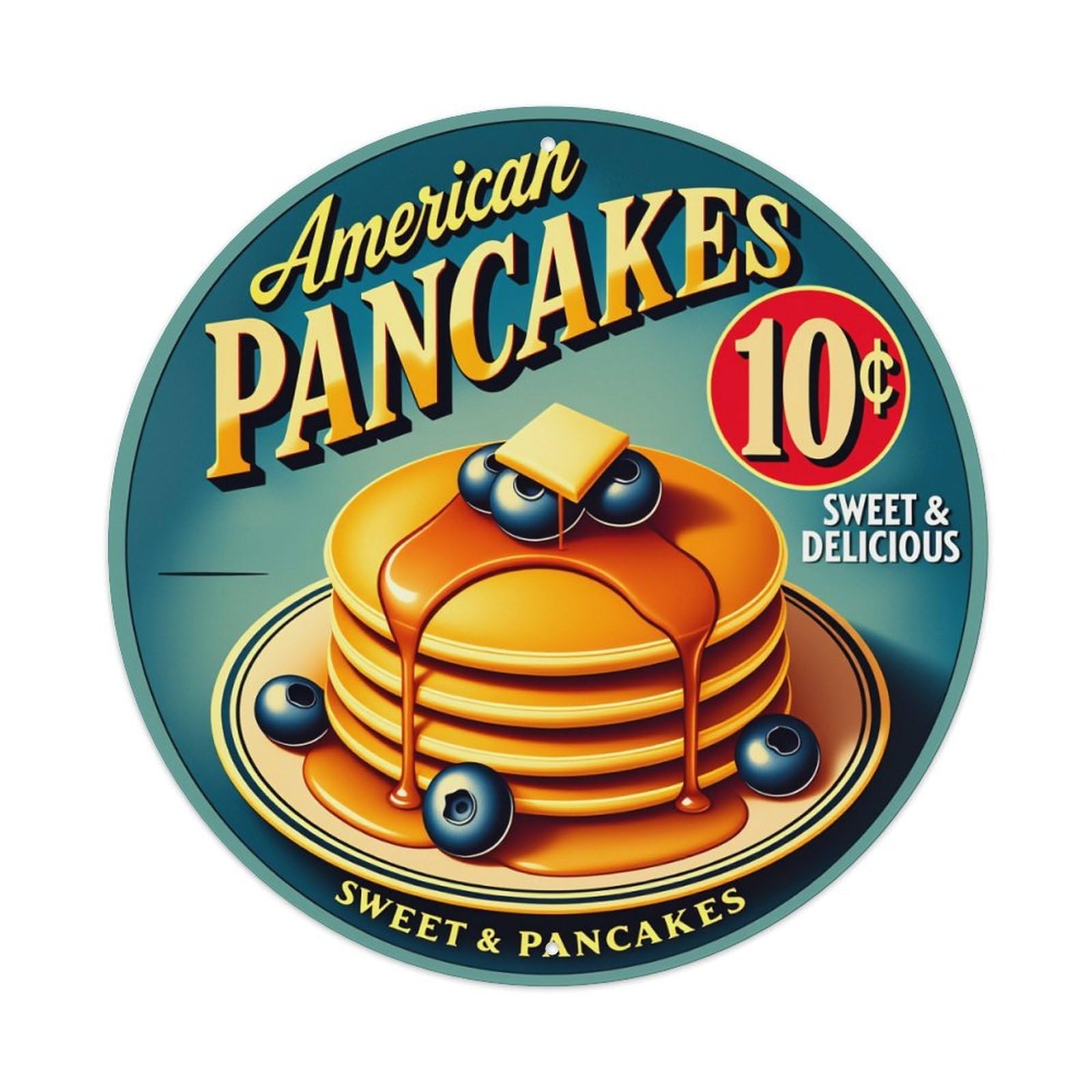 Delicious Blueberries Syrup Butter Stack Plate Metal Tin Sign Plaque