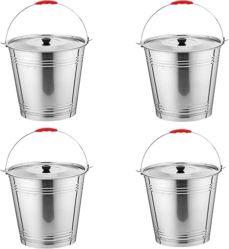 Skywin Bote de metal con tapa, cubo de metal duradero de 4 galones con tapa para cargas pesadas, cubo de basura de metal respetuoso con el medio