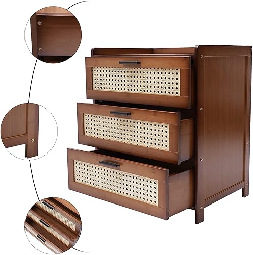 Miniatura 4 de Mesita de noche con cajón, mesa de noche moderna de mediados de siglo con cajón, mesa auxiliar de bambú para espacios pequeños, dormitorio, sala de