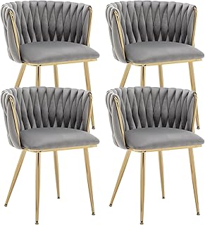 Kiztir Grey Velvet Dining Chairs Set of 4, Modern Upholstered Dining Roo...