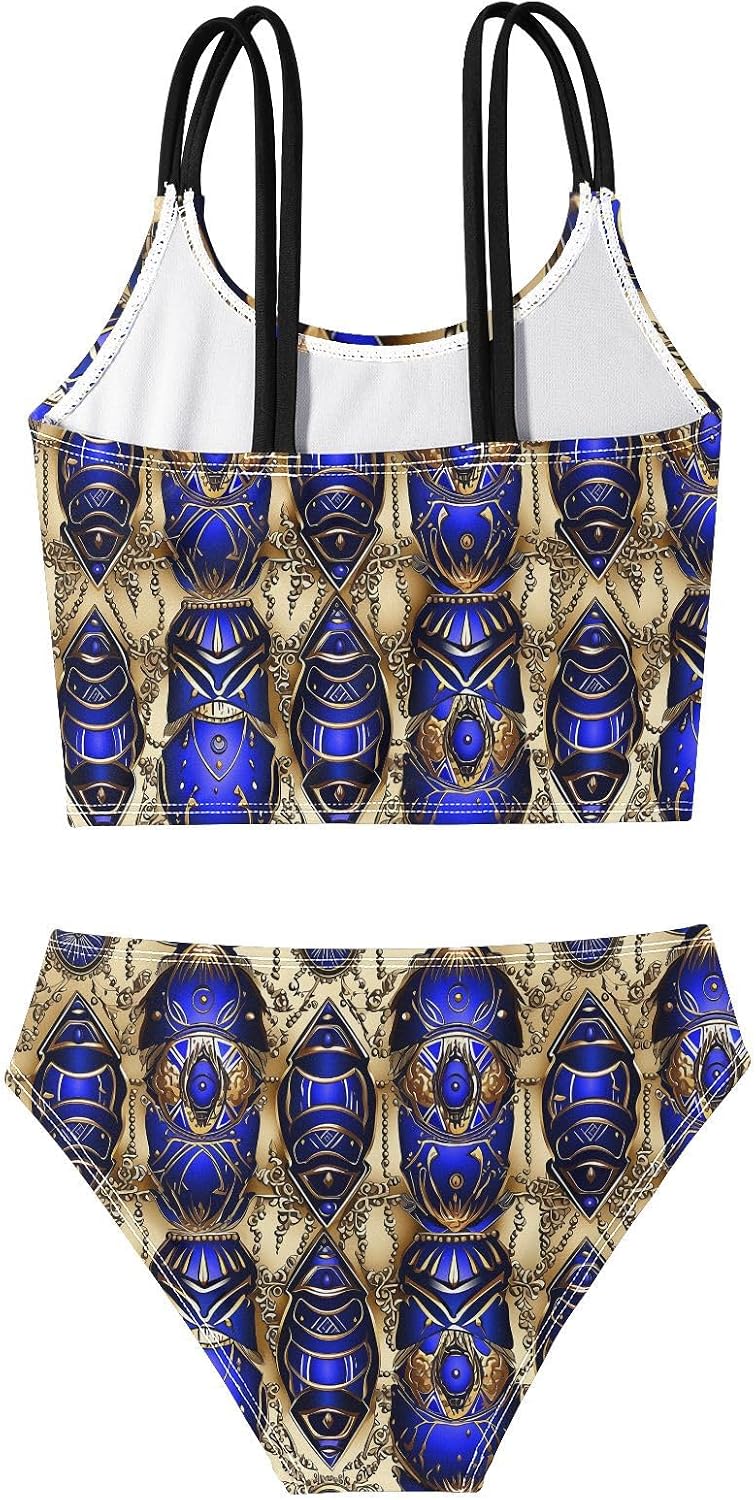 visesunny Girls Two Piece Swimsuits Metal Beetle Eye Pattern Girl's Bikini Sets Bathing Suits for Girls Size 5-12Y