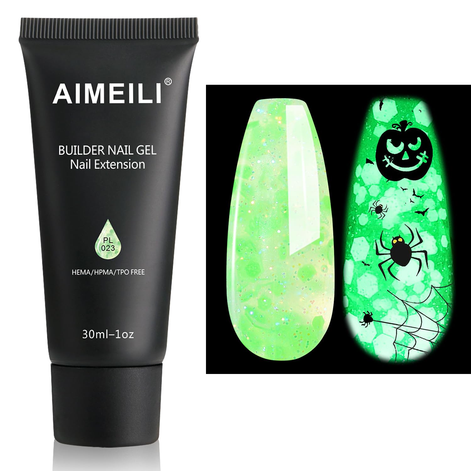 AIMEILI Poly Nail Extension Gel Glow in the Dark Builder Nail Gel Hema Free Poly Nail Enhancement Nail Art Design DIY Salon Nail At Home Gift for