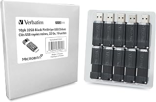 Verbatim 32GB PinStripe Retractable USB 2.0 Flash Thumb Drive with Microban Antimicrobial Product Protection – Business 10pk – Black