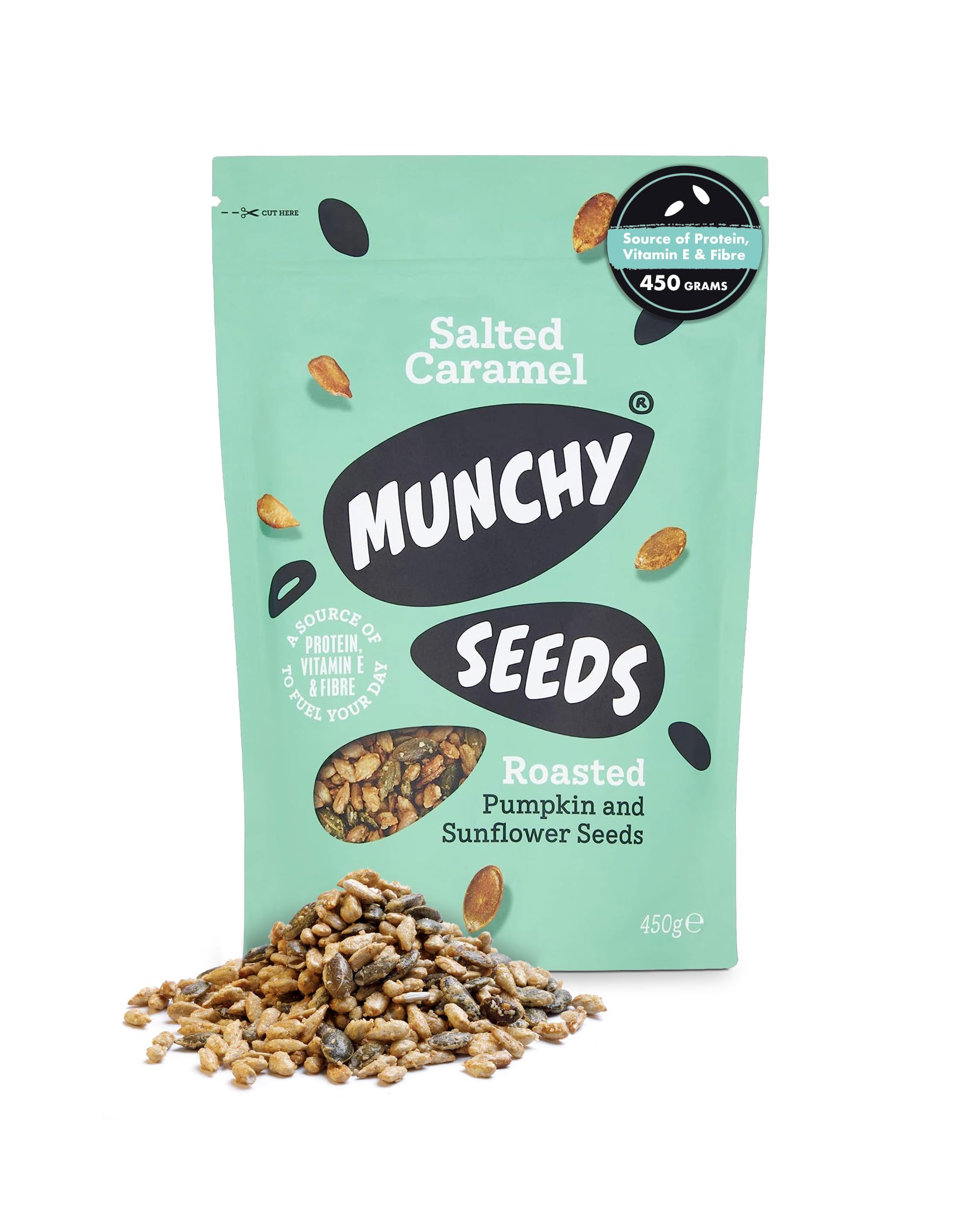 MUNCHY SEEDS Salted Caramel, Sunflower, Pumpkin, Protein Snack, Plant-Based Fibre & Vitamin E, Sweet & Delicious To Eat, Vegan Snacks for Kids & Adults, Add to Cereal or Salads - 450g Mega Pack
