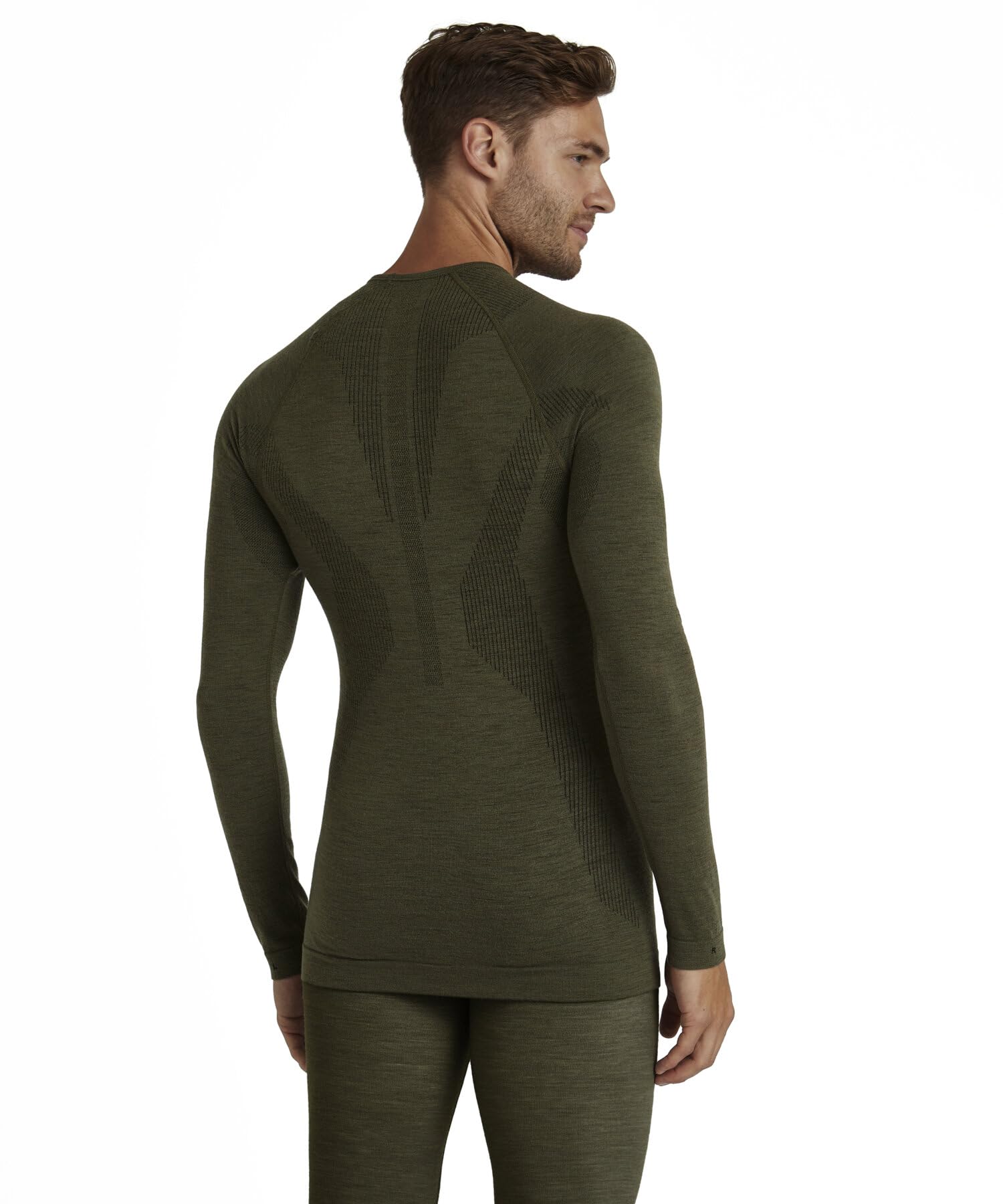 FALKE Mężczyźni Warstwa podstawowa (góra) Wool-Tech Round Neck M L/s Sh wełna materiał funkcjonalny szybkoschnące ciepłe 1 Sztuka, Zielony Olive 7830, S