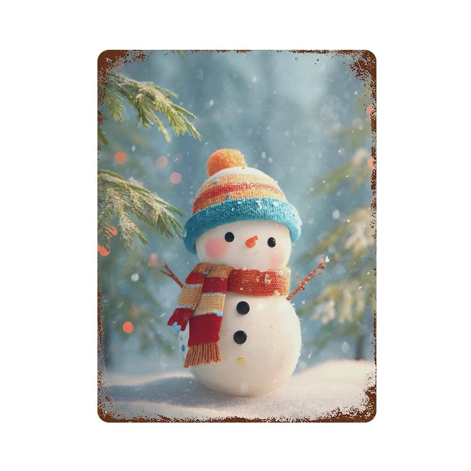 Cute Snowman in Winter Wonderland 15.7"x11.8" Vintage Rust Metal Sign, Classic Wall Plaque for Office, Studio And Wall Decor