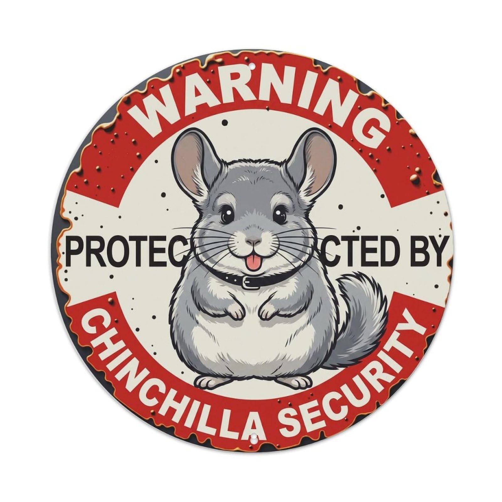 Metal Tin Sign Warning Protected By Chinchilla Security Vintage