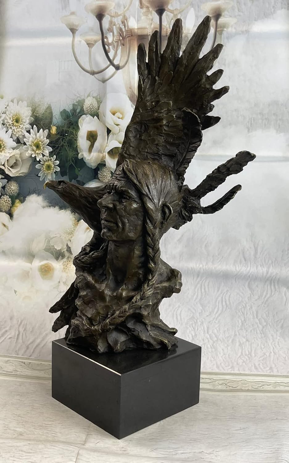 Native American Gift Indian Chief South Western Bronze Bust Sculpture Statue Art