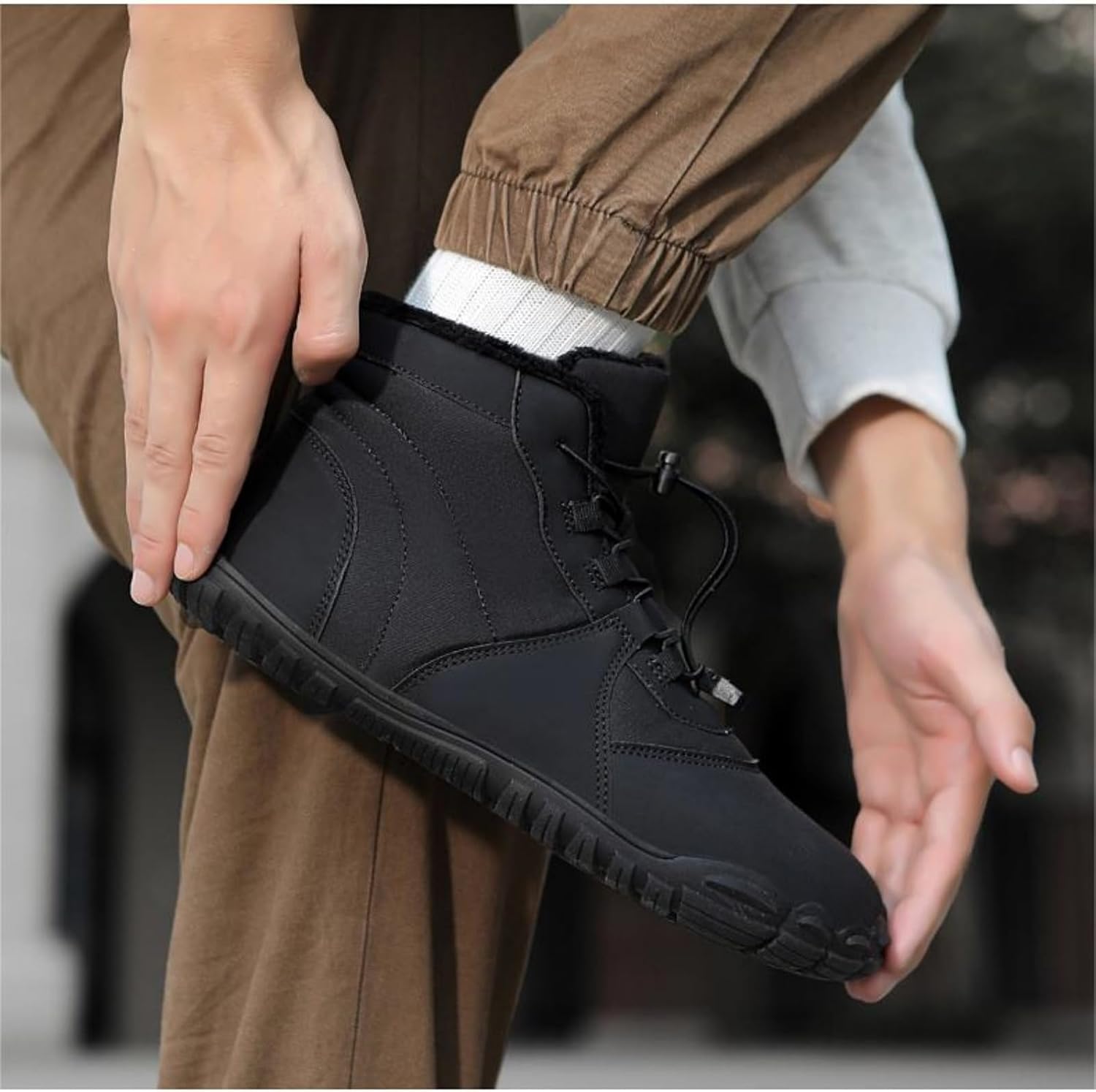 Mens Womens Winter Barefoot Hiking Boots Warm Snow Boot Zero Drop Slip On Wide Toe Box Ankle Boots Waterproof Outdoor Shoes for Hiking Walking Trekking