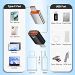 USB C à USB Adaptateur (6 pièces), type C Homme à USB Un adaptateur pour femme, type C USBA Homme, prise en charge USB3.1 6A 120W pour MacBook Pro, iPad Pro, Téléphones portables, PC (4 Noir, 2 Argent)