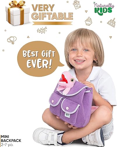 Miniatura 2 de Naturally KIDS Mini mochila de dinosaurio - Mochila muy pequeña para niñas y niños - Juguetes de dinosaurio para niños de 3 a 5 años - Mochila