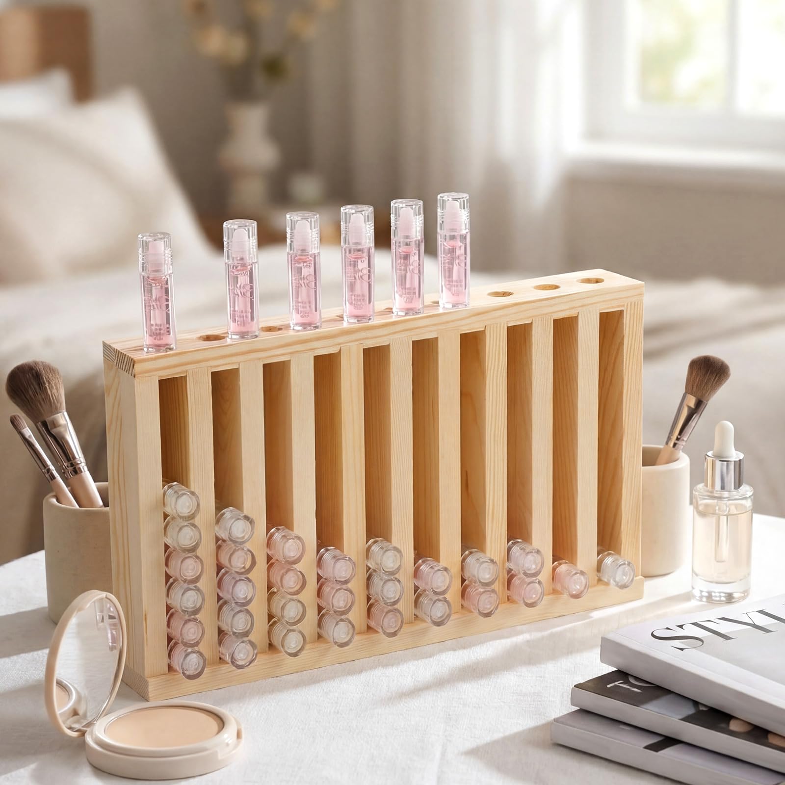 Wonderjune Wooden Lip Balm and Lipstick Display Holder