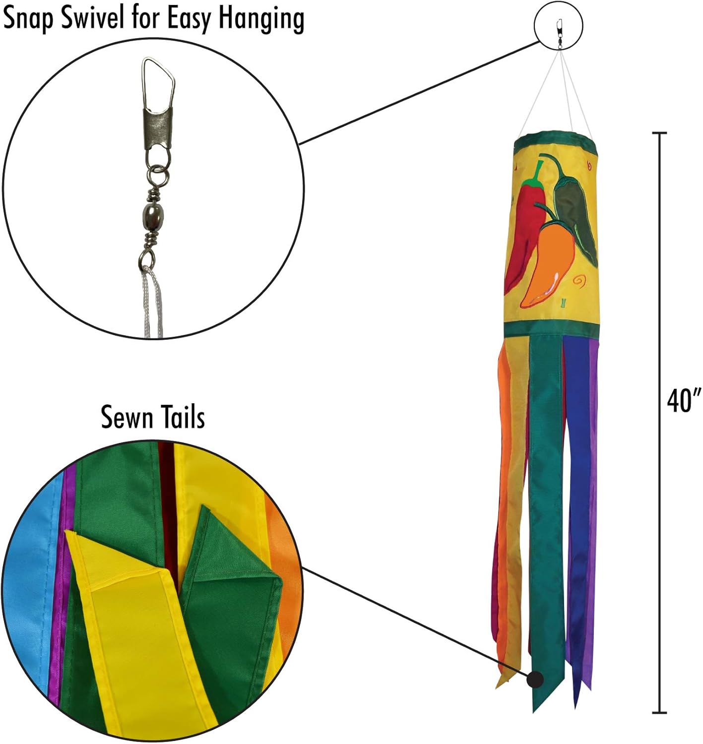 In the Breeze 4619 — 40-inch Pepper Fiesta Windsock — Classic Colorful Outdoor Decor for Yards, Gardens, Patios