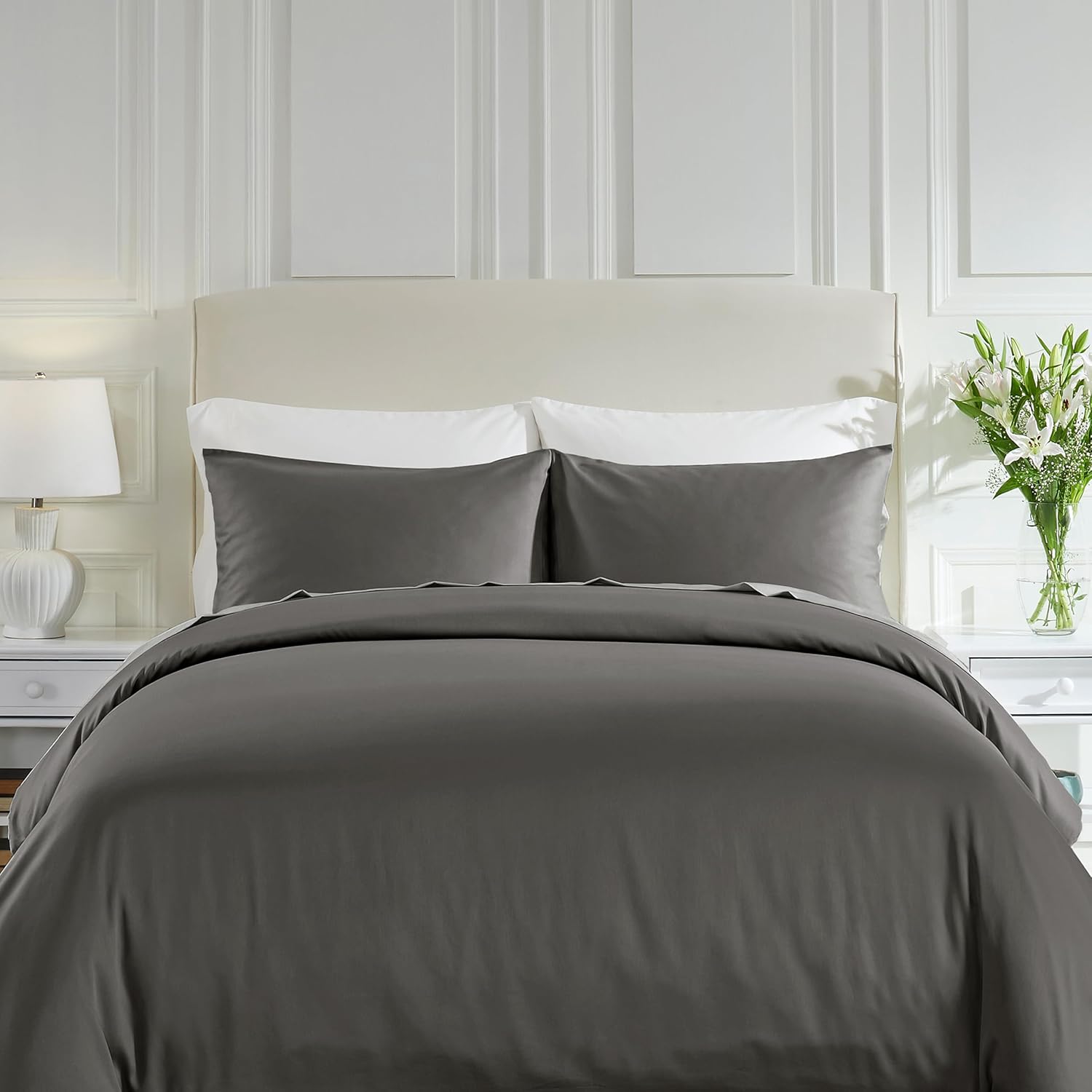 California Design Den King Duvet Cover Cotton - Winner Good Housekeeping Best Bedding Awards 2025, Premium 400 Thread Count Sateen, 100% Cotton Duvet Cover King, Button Closure & Corner Ties - Grey