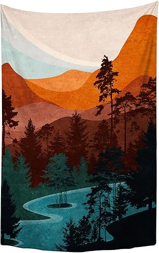 YongColer Tapiz hippie bohemio de bosque de montaña, árbol natural, atardecer, lago, para colgar en la pared, dormitorio, al aire libre, playa,