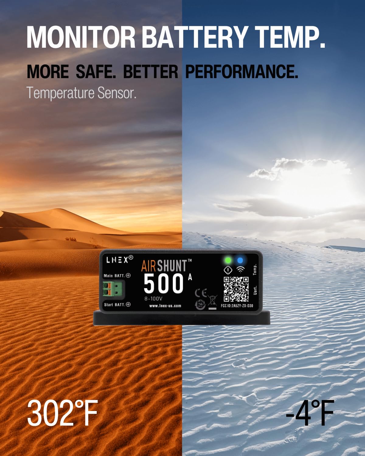 Bluetooth Battery Monitor, 500A Smart Shunt with Temp Sensor for 8-100V Lifepo4, Lithium Sealed, Gel, Flooded Battery