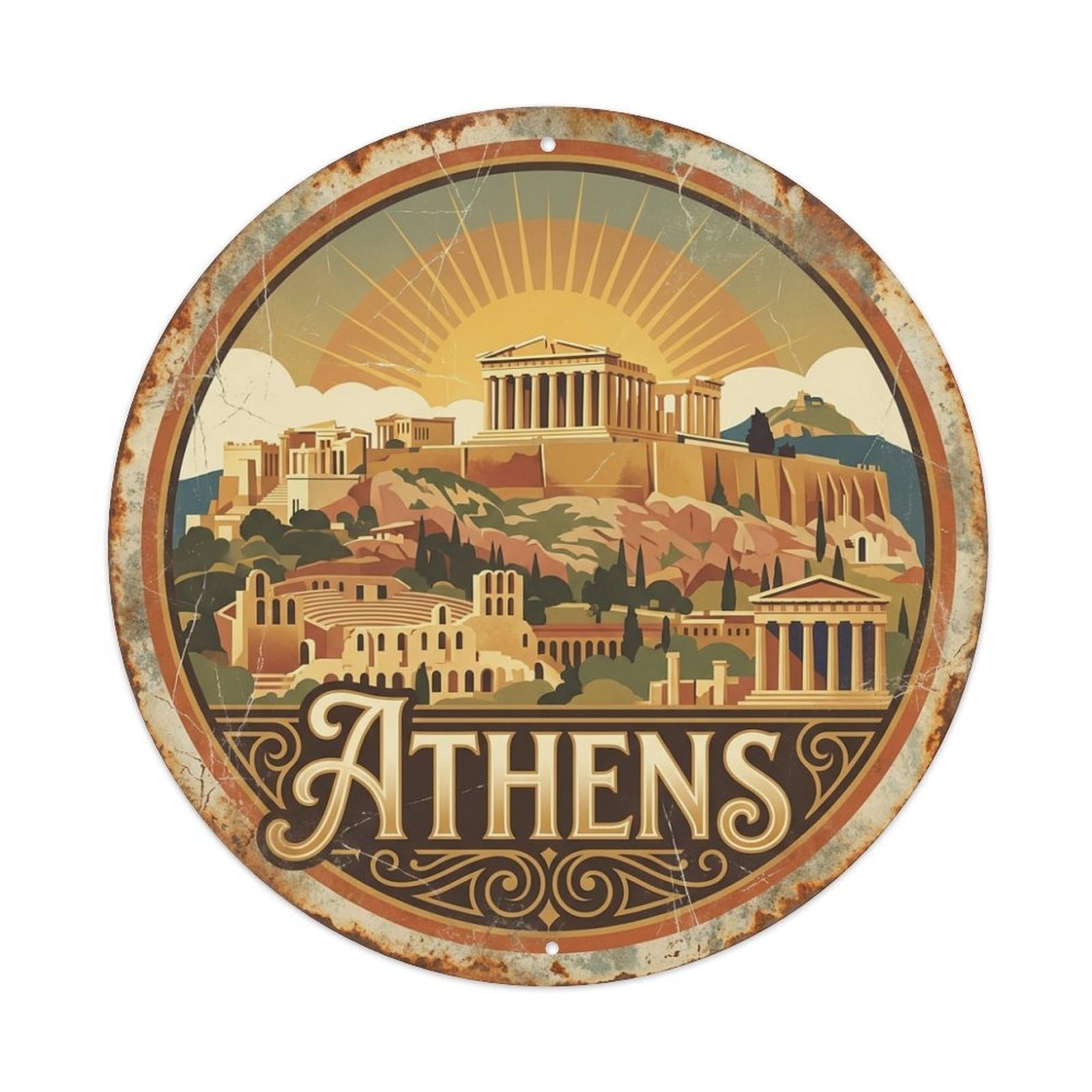 Athens Acropolis Columns Greece Heritage Travel Vintage Metal Tin Sign