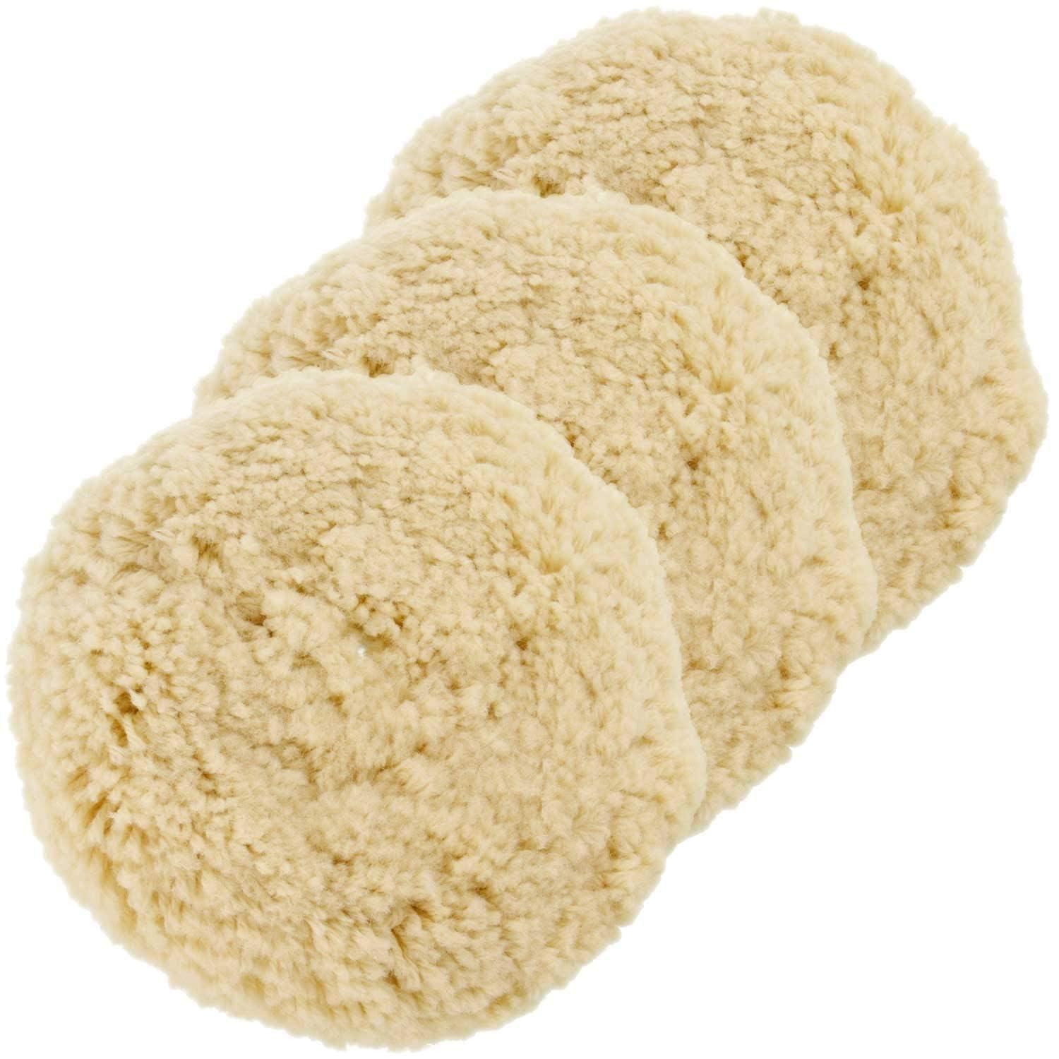 SPTA Woll-Polierpads, 150 mm, 100% natürliche Wolle, Polierpad mit Klettverschluss, 4-teiliges Set mit 5/8-11 Gewinde-Trägerplatte zum Polieren, Polieren und Schneiden
