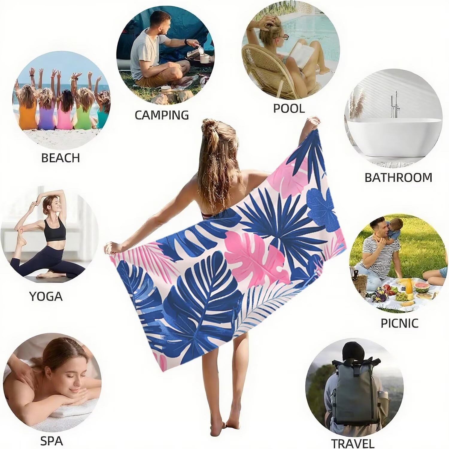 Toalla Playa Grande 150x200 Toalla Playa Microfibra, Ligera Secado Rápido, Sin Arena Portátil Toallas para Viajes, Hombre, Mujer Toallas, para Natación, Camping, Gimnasio (Color Planta) p-397