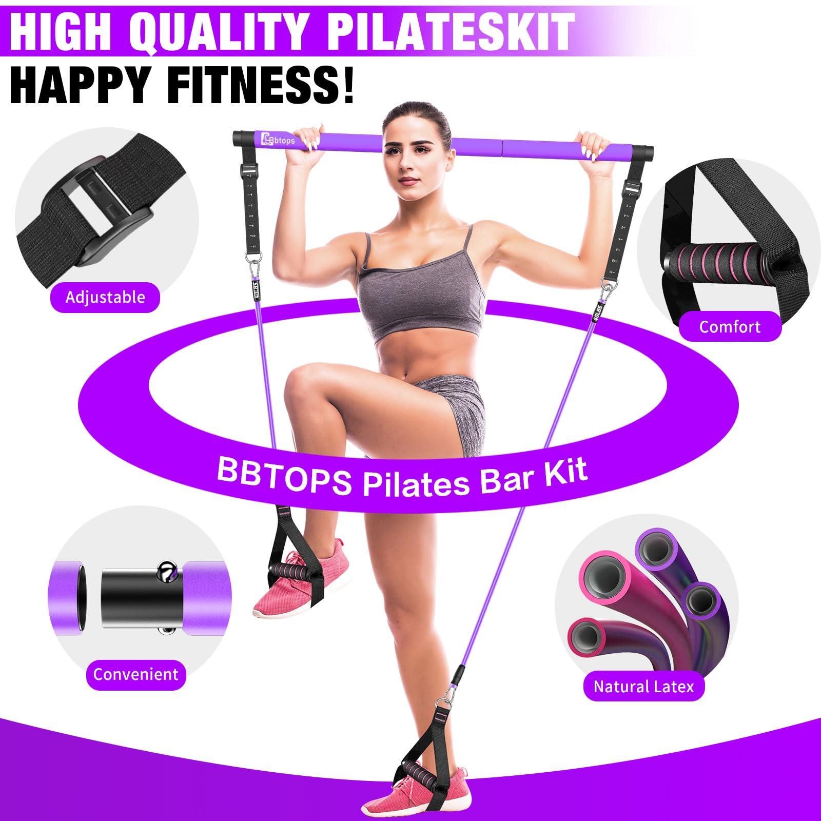 Kit Pilates Con Fasce Elastiche E Barra 270Libbre - Attrezzo Per Fitness A Casa Per Glutei, Gambe E Braccia