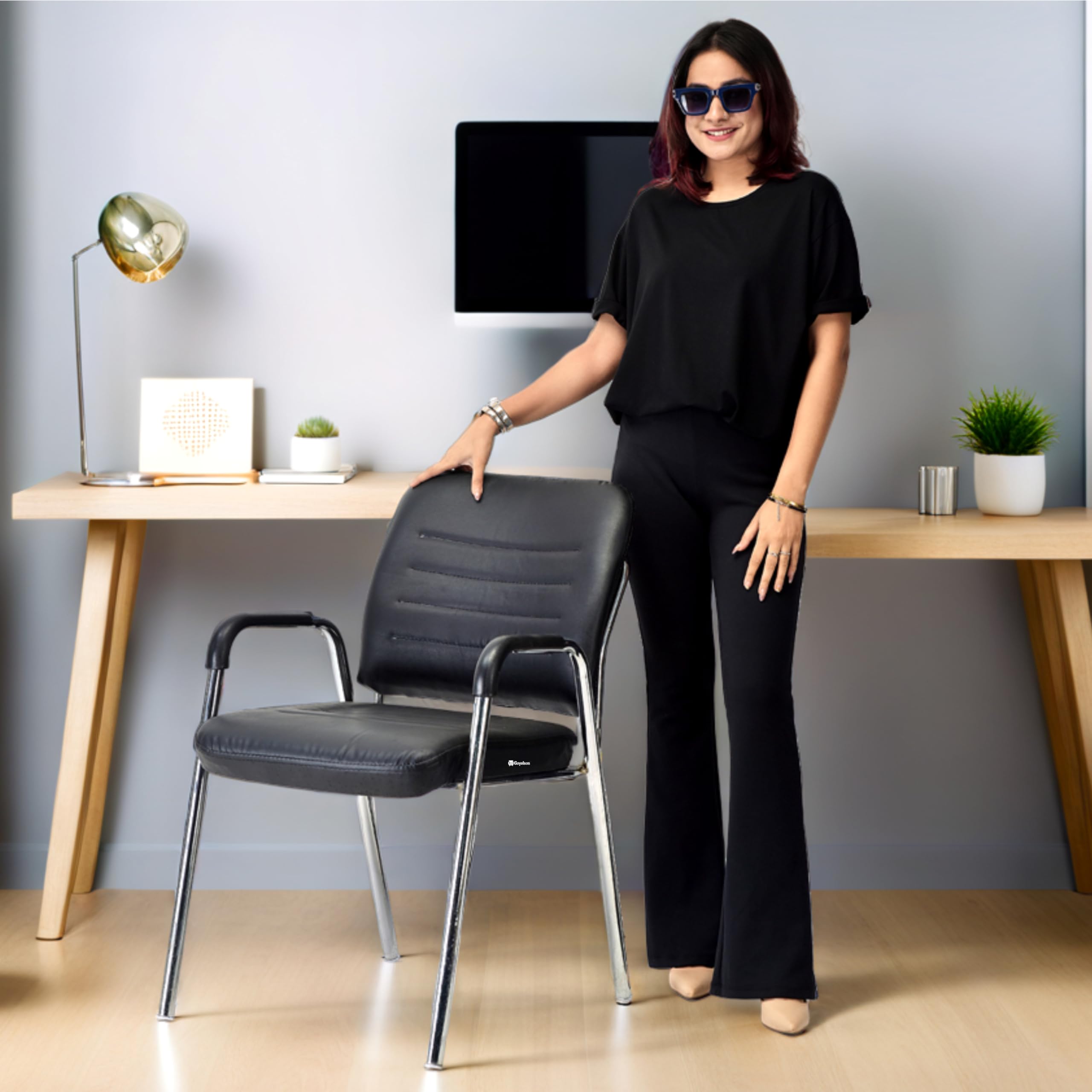 GOYALSON Office Chair Back Support Black Ergonomic Staff Visitor Reading Executive Office Chair for Home Computer Study Chairs (1, Black, Heavy 2)