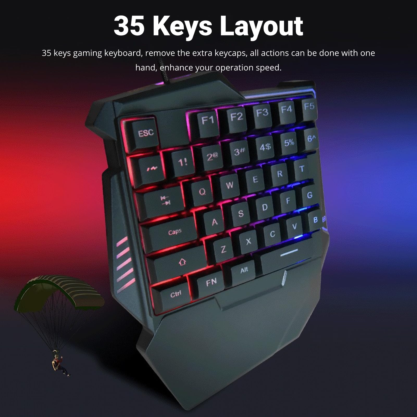 Amazon.com: Yunseity One Handed Gaming Keyboard, G7 35 Keys RGB Mechanical Gaming Keypad with Wrist Rest, Wired USB Mini Ergonomic Customizable Keyboard for PC Gamers Esports : Video Games