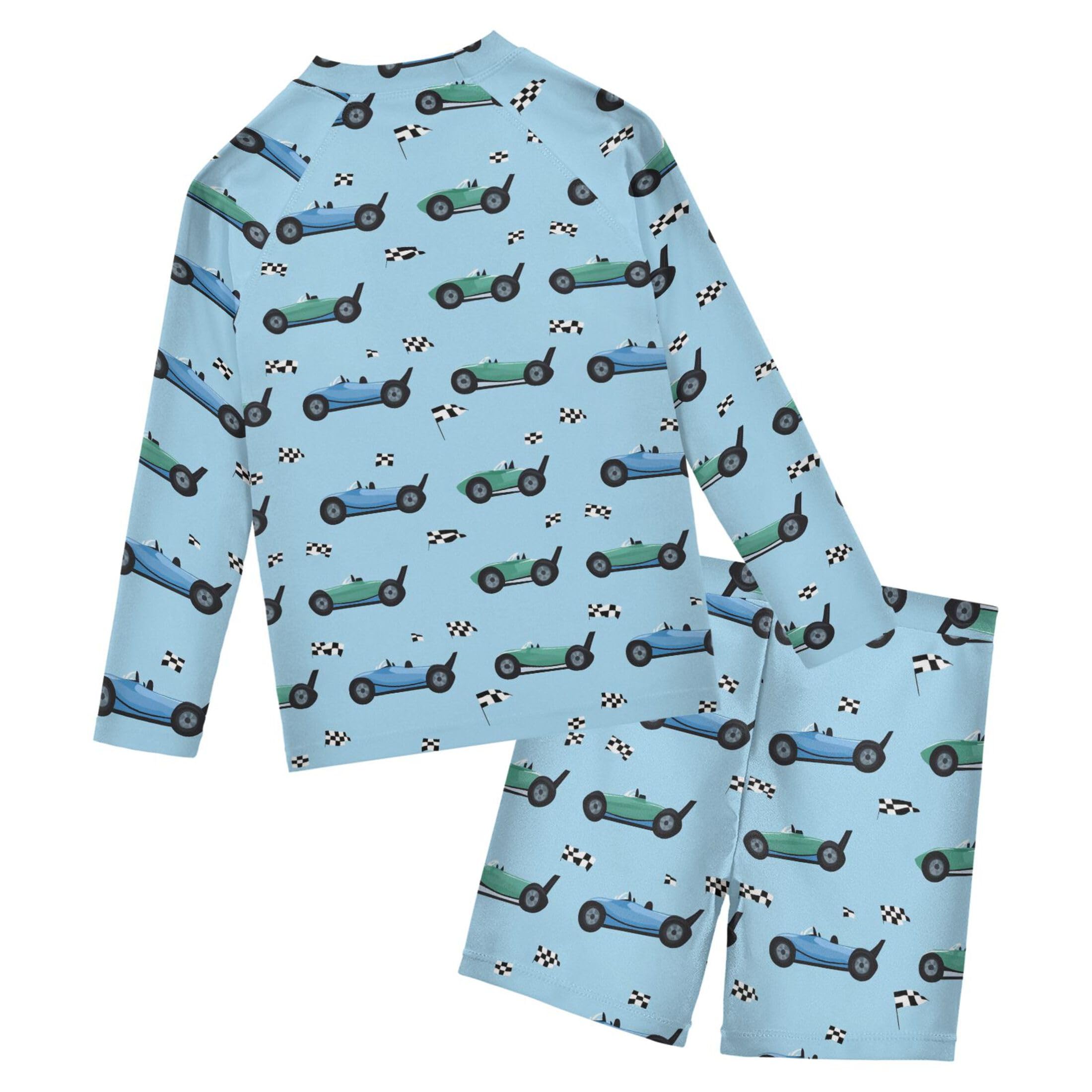 Car Racing Car Flag Baby Boys' Toddler Long Sleeved Rashguard Swim Bathing Suit Set B0403820