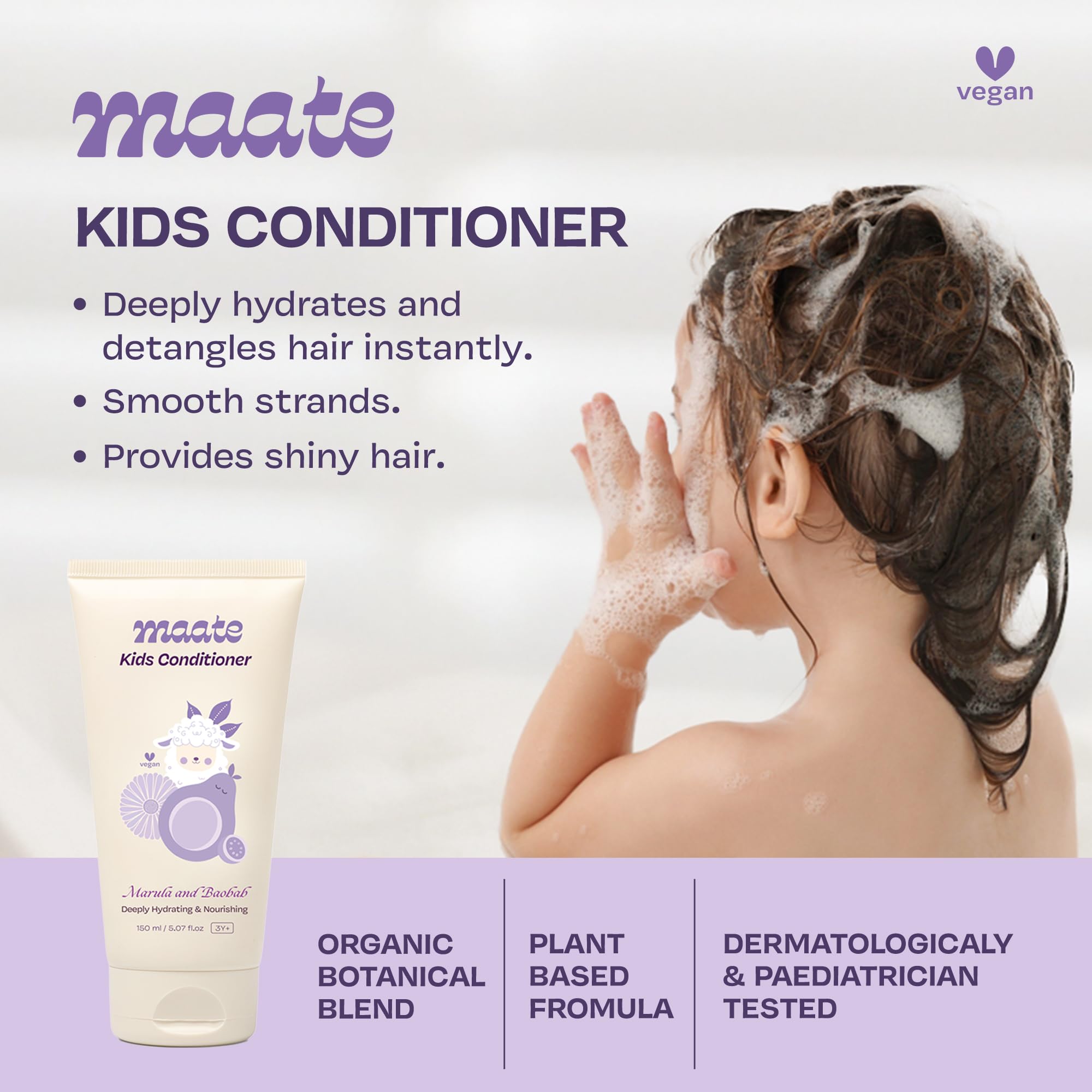 Maate Marula & Baobab Kids Conditioner 150 ml | For Curly & Frizzy Hair | Naturally Nourishes and Hydrates Hair | Enriched With Coconut & Olive Oil | Vegan | Tangle-Free | For Kid 3 Years and Older 2