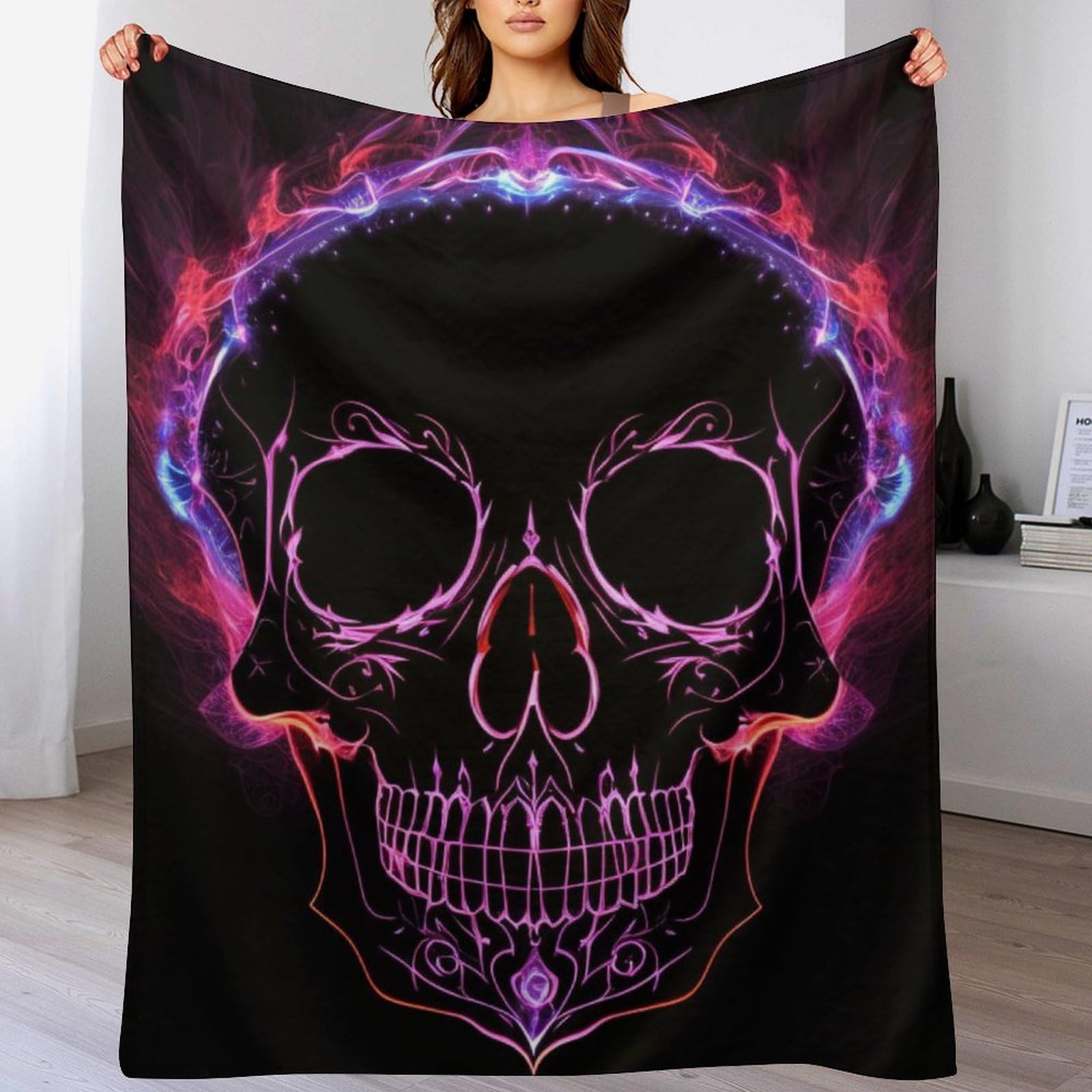 Couverture lit flanelle crâne douce chaude jeté canapé 130x150