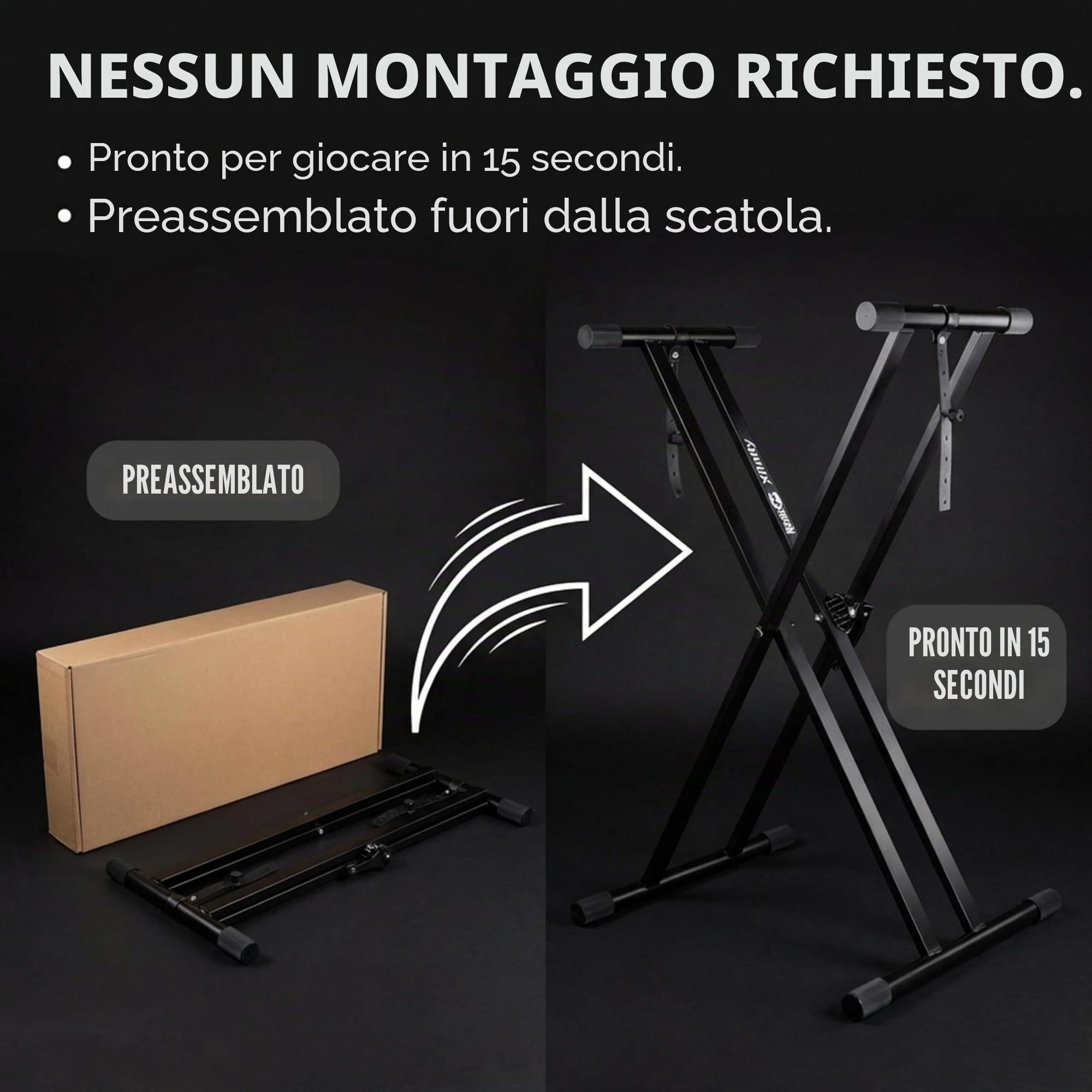 RockJam Supporto per Tastiera Xfinity a Doppia Barra Regolabile con Cinghie di Bloccaggio