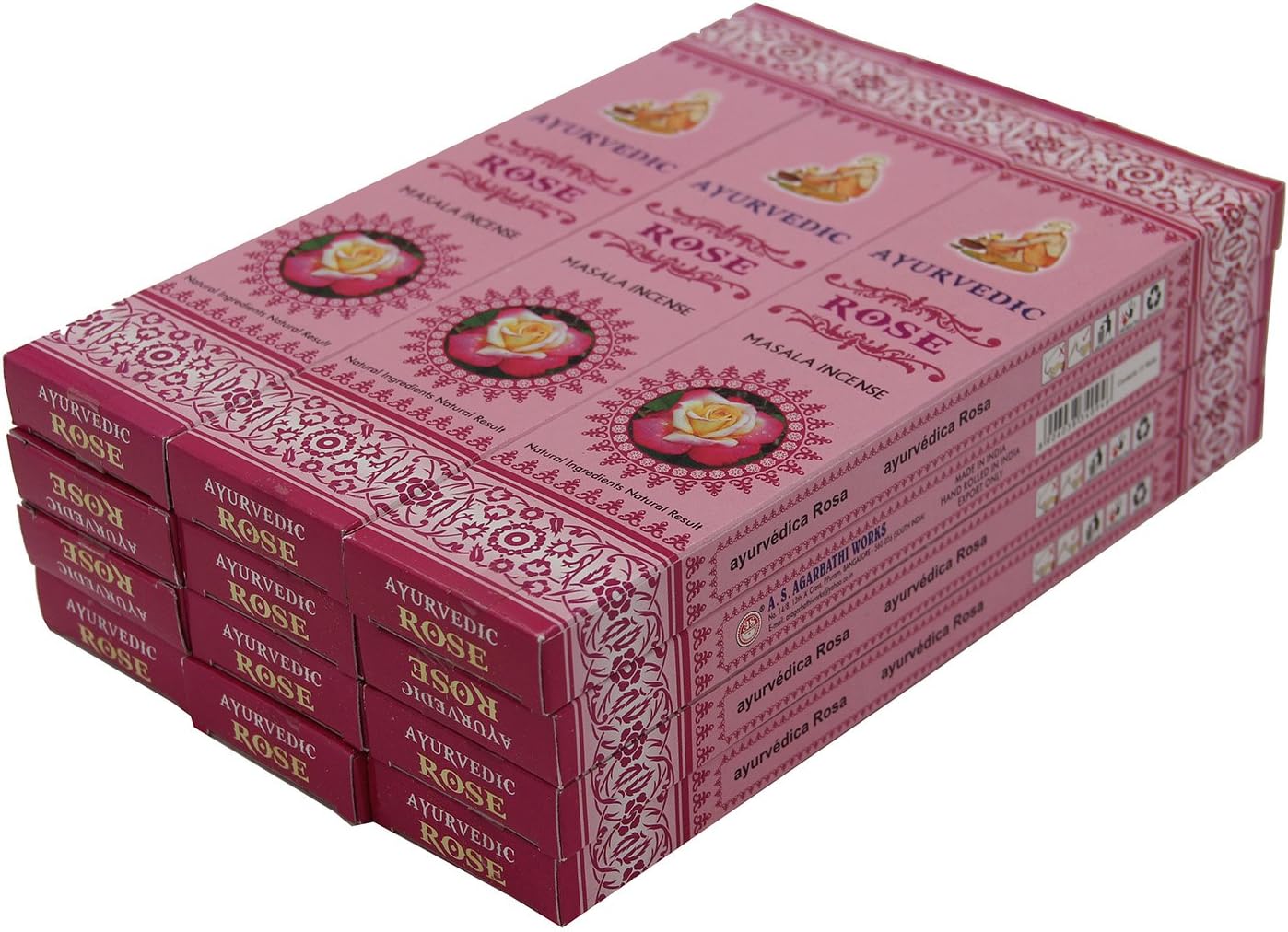 DharmaObjects Ayurvedic Rose Masala Incense Sticks - Box 12 Packs (Rose)