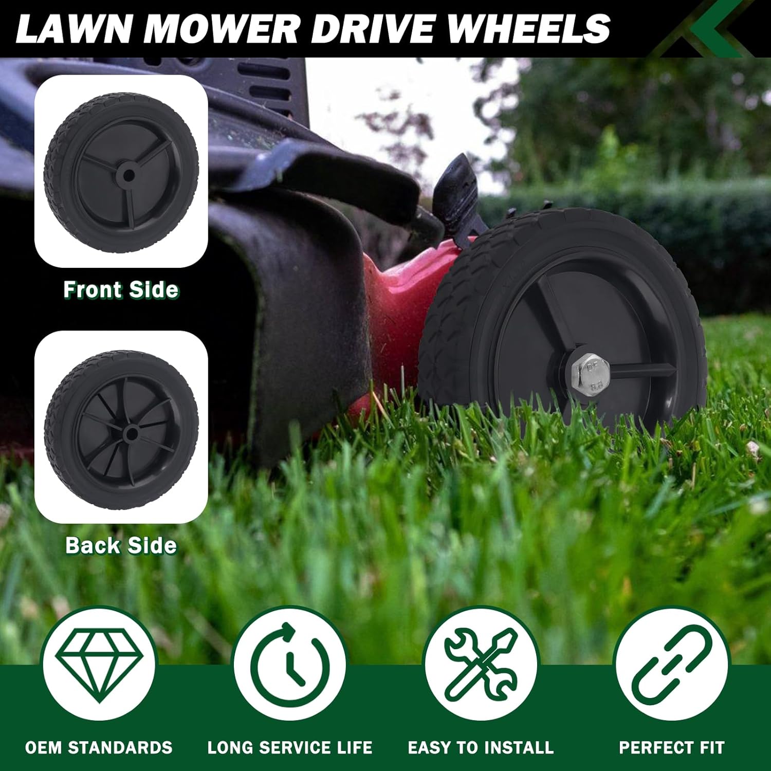 CheeMuii 4 Pcs 7 Inch Lawn Mower Wheels 7" Black General Wheels Replace for Oregon 72-107 Compatible with Craftsman/AYP/MTD Push Lawnmower, Hand Truck, BBQ Grill Wheel 9611, etc